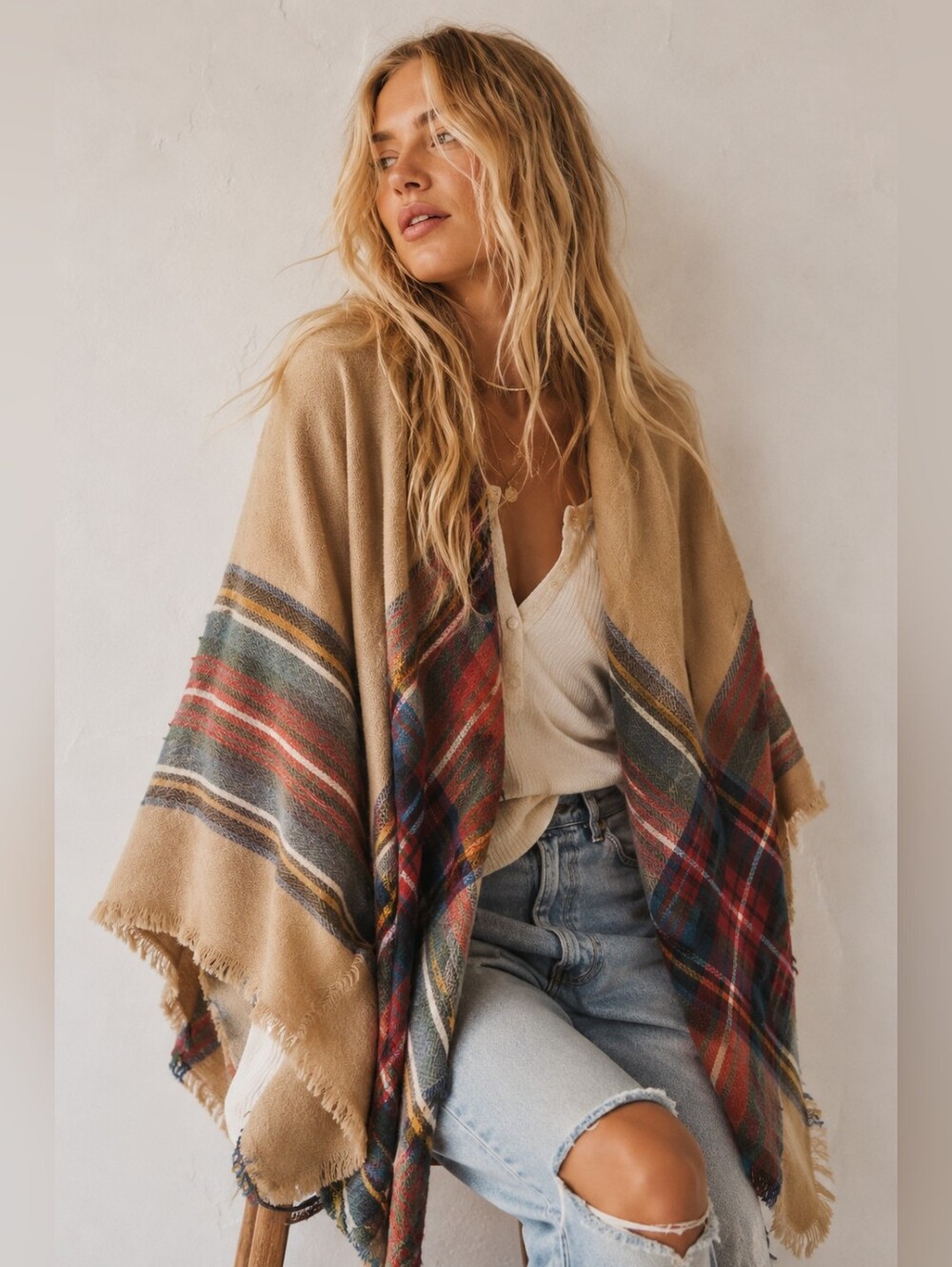 Boutique Tartan Double-Sided Plaid Blanket Scarf - OS